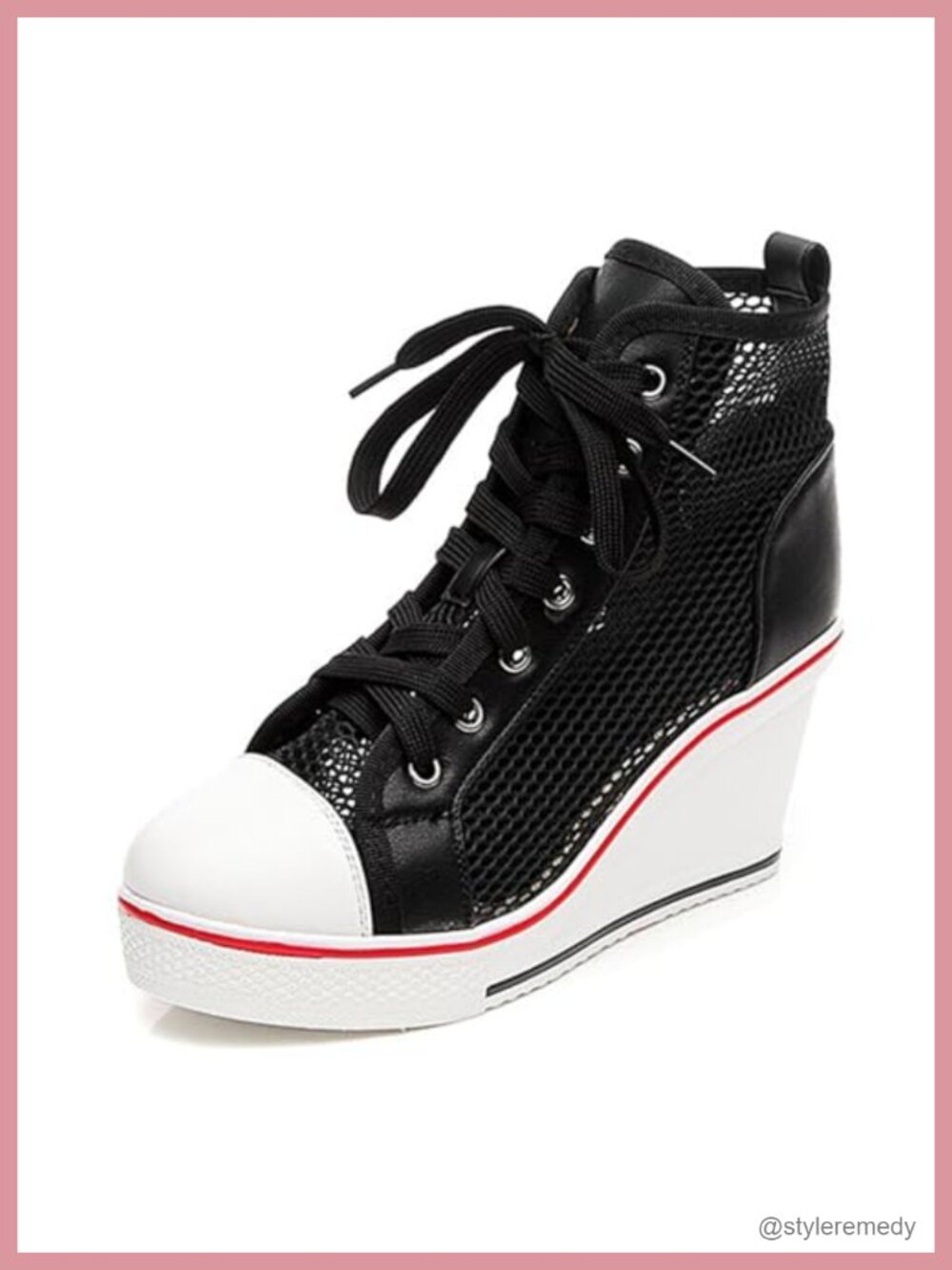 Women's High Top Canvas Sneakers Wedge Platform Lace Up Zipper Casual Shoes
